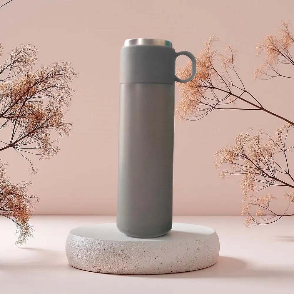 Apna Bazaar Xpress Vacuum Insulated Flask Bottle 400ml with Handle | Leakproof Hot & Cold Water Bottle | Portable Thermos Flask for Office, Travel, Gym & Daily Use | Charcoal Grey