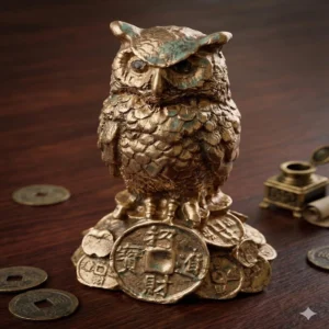 Apna Bazaar Xpress Golden Owl Showpiece with Lucky Coins | Resin Owl Figurine for Home Decor | Feng Shui Owl Statue for Wealth & Wisdom | Decorative Tabletop Showpiece